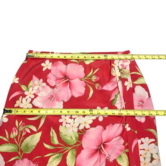 Talbots Pure Silk Faux Wrap Skirt 12 Petite Pink VTG 90s Hawaiian - Picture 10 of 16